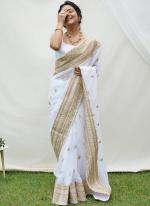 Georgette White Wedding Wear Butta Work Saree